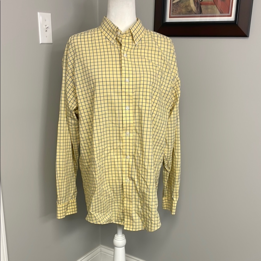 TravelSmith Enro Mens Yellow Blue Windowpane Checkered Long Sleeve Shirt Large